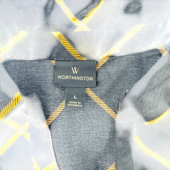 Worthington Womens Plaid Long Sleeve Blouse Black/Gold L - Picture 2 of 6